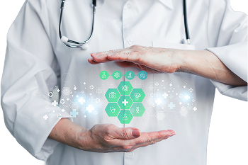 Doctor holding hologram